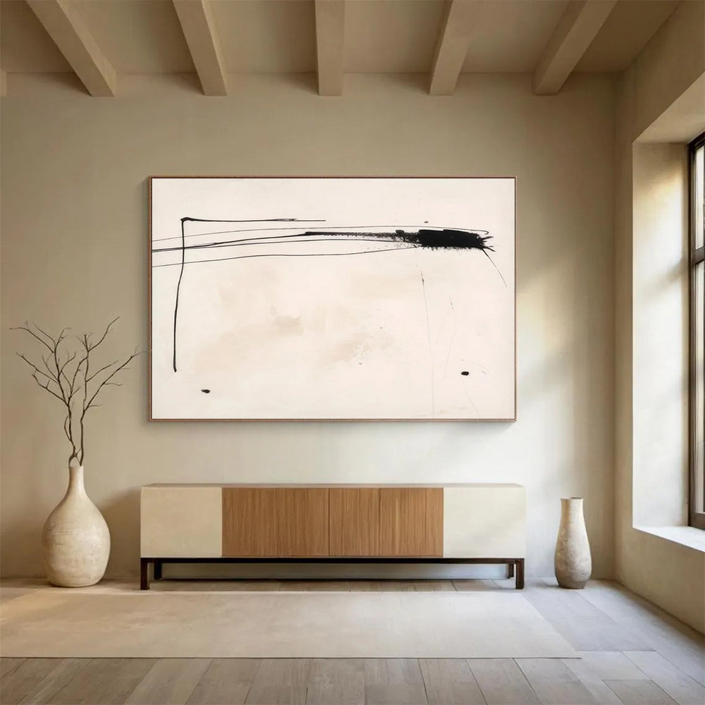“Black - White Minimalist Lines” Abstract Painting On Canvas DLZ057
