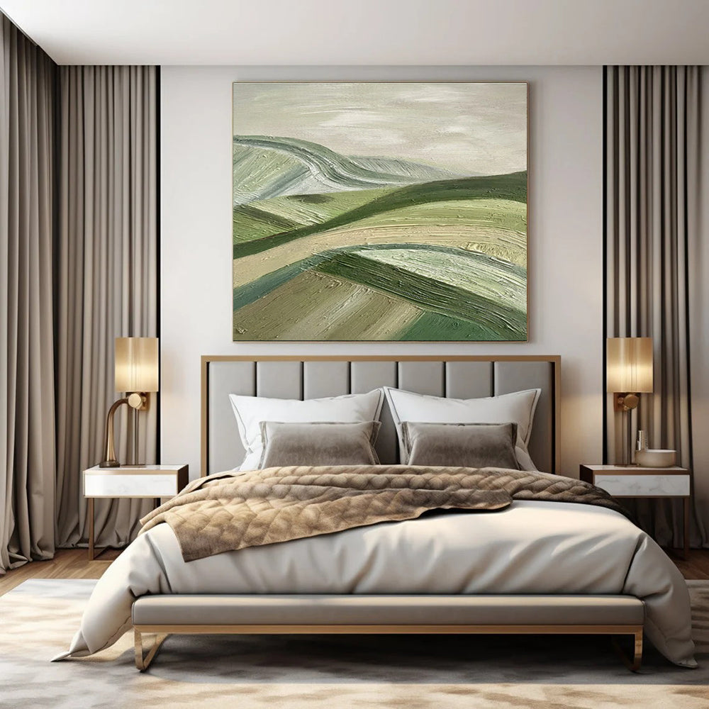 Green & Beige Rolling Hills - "Textured Landscapes" - Impasto Oil Painting CT1455