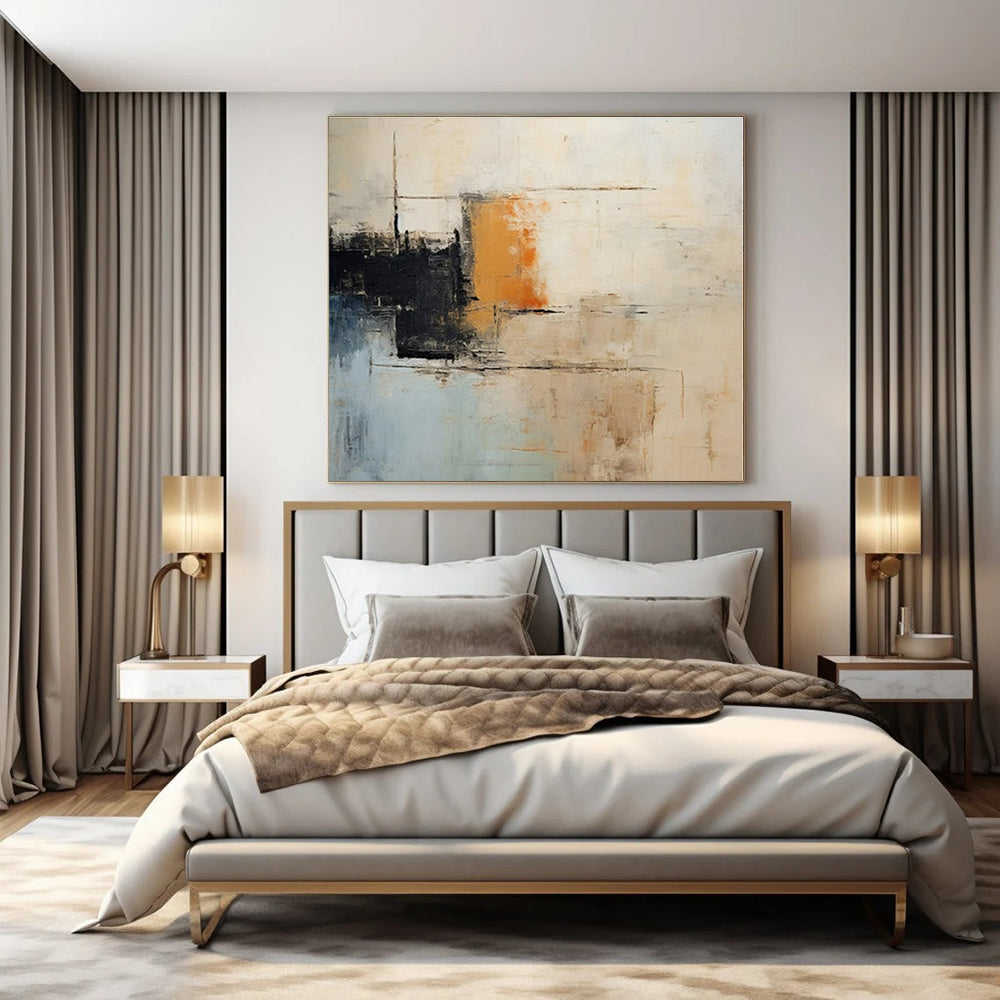 Neutral Tones with Orange Accent - Abstract Minimalist Acrylic On Canvas CT1336