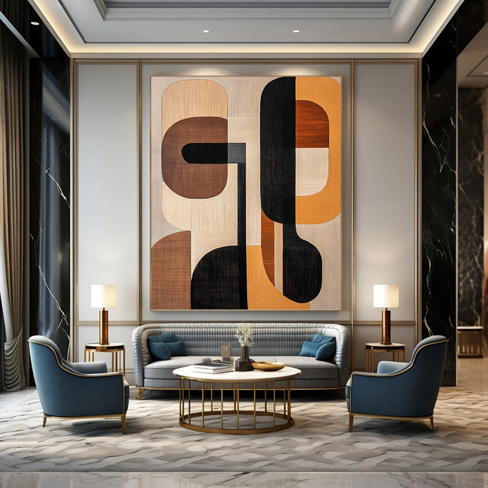 Wood - Toned Shapes - Abstract Geometric Wood - Look Painting On Canvas DKH1242