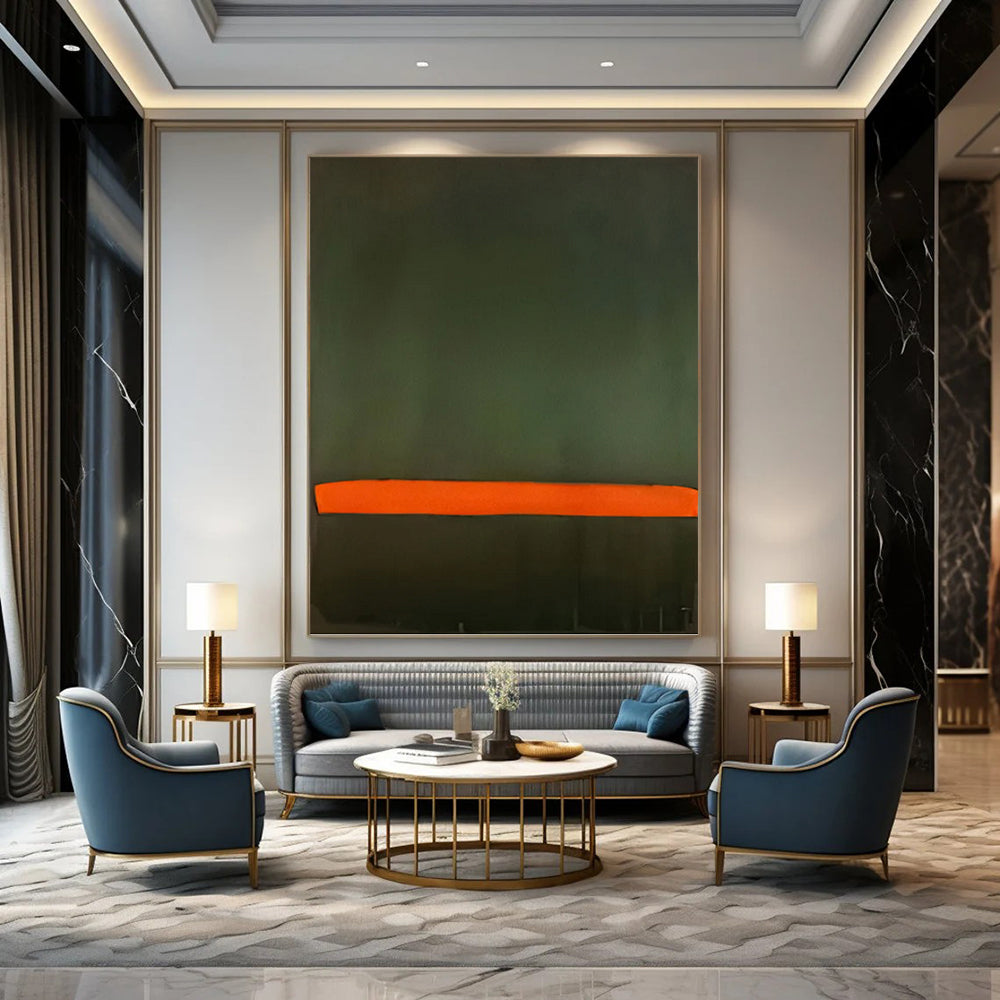 “Dark Green & Vibrant Orange Blocks” - Minimalist Color - Field Painting On Canvas DKH1616