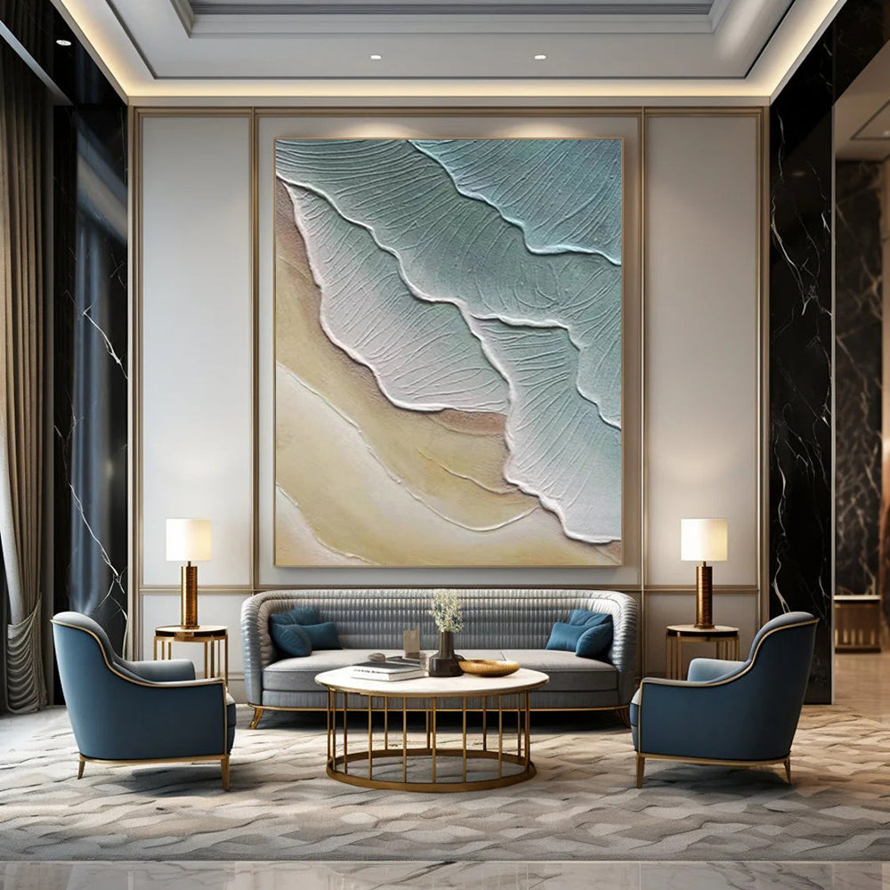 “Green, Beige Textured Layers ‘Earth’s Rhythm’” - Impasto Abstract Landscape Painting On Canvas DTP342