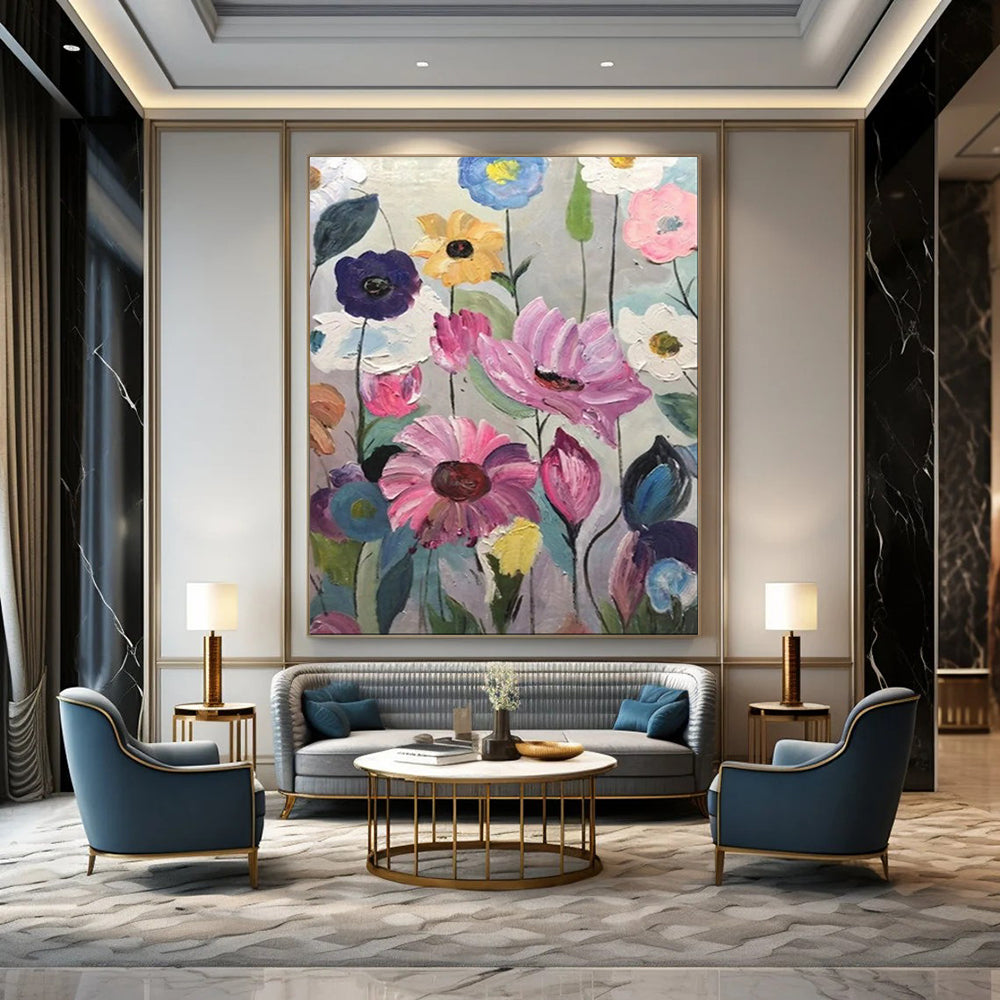 “Repetitive Colorful Blooms” – Textured Floral Oil CT2099