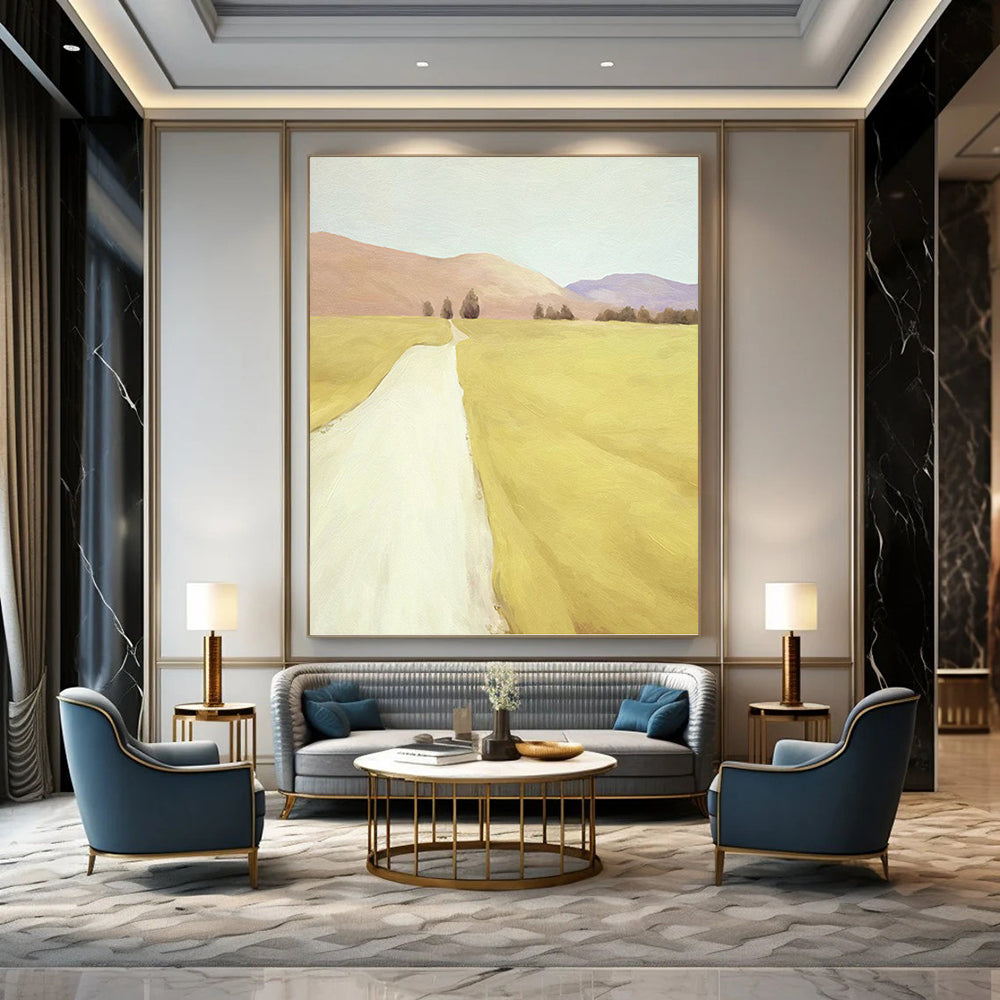 Yellow Field and Path in Soft Tones - Landscape Painting On Canvas DKH1415
