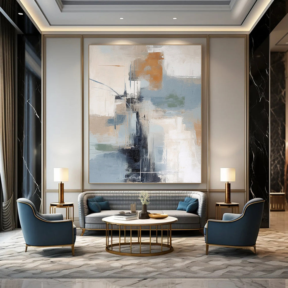Color - Blocked Abstract City - Abstract Composition Painting On Canvas DKH1254