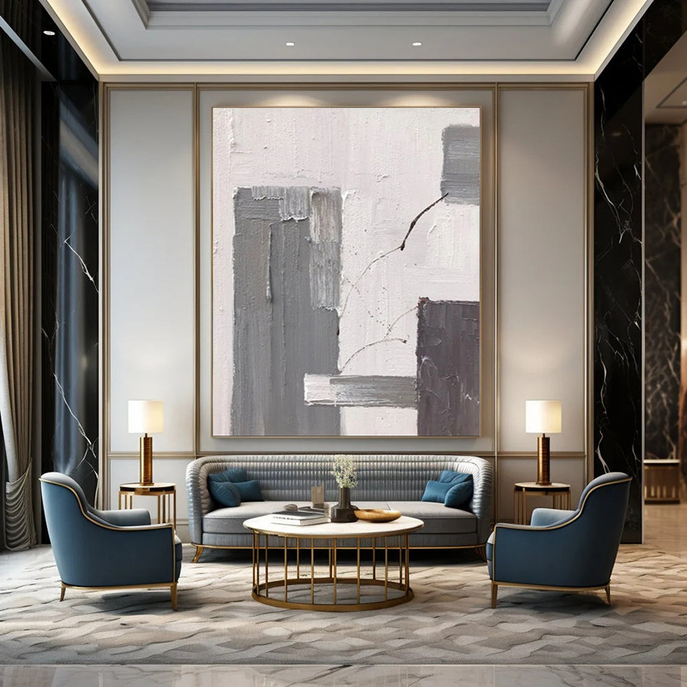 “Gray, White, Brown Minimalist ‘Subtle Stories’” - Abstract Impasto Painting On Canvas DTP396