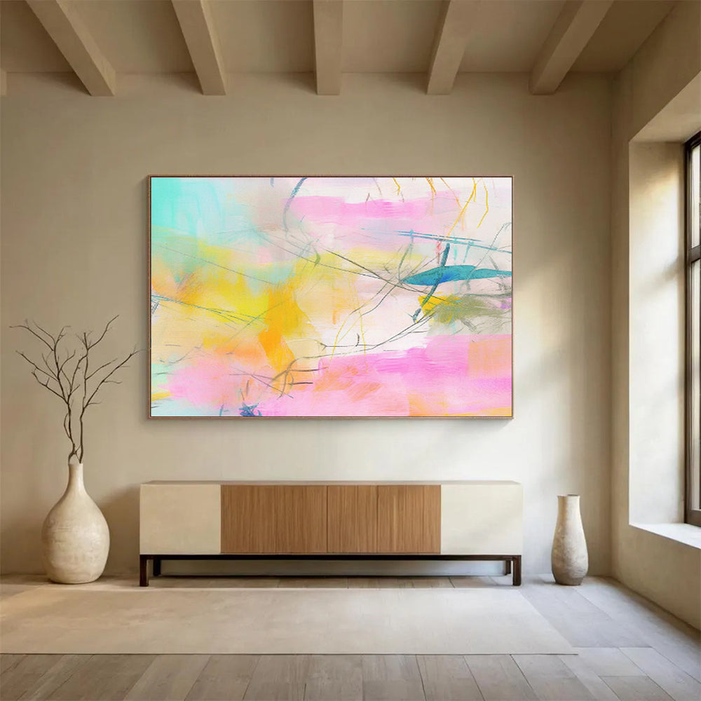 “Pastel - Hued Abstract Web” Abstract Acrylic Painting On Canvas DKH501