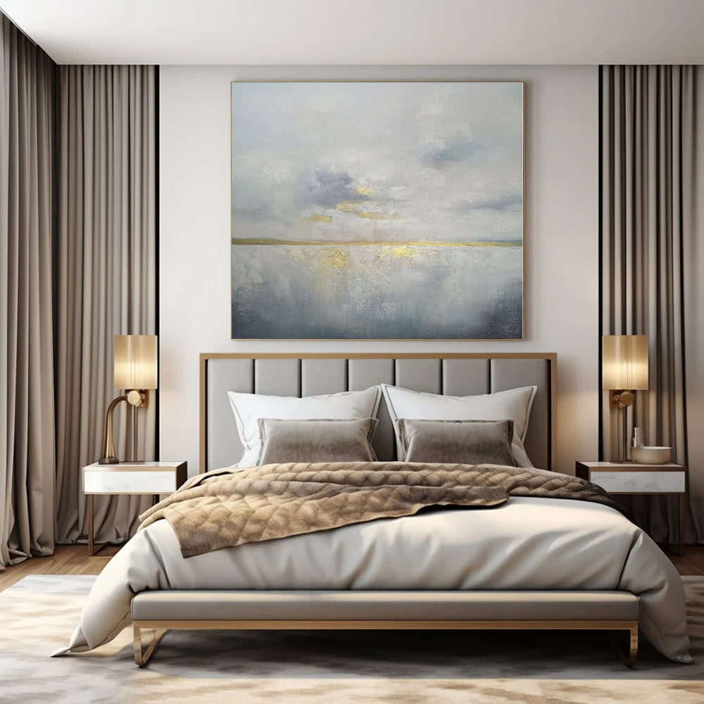 Grey - Gold Serene Landscape - Minimalist Landscape Acrylic Painting CT1398