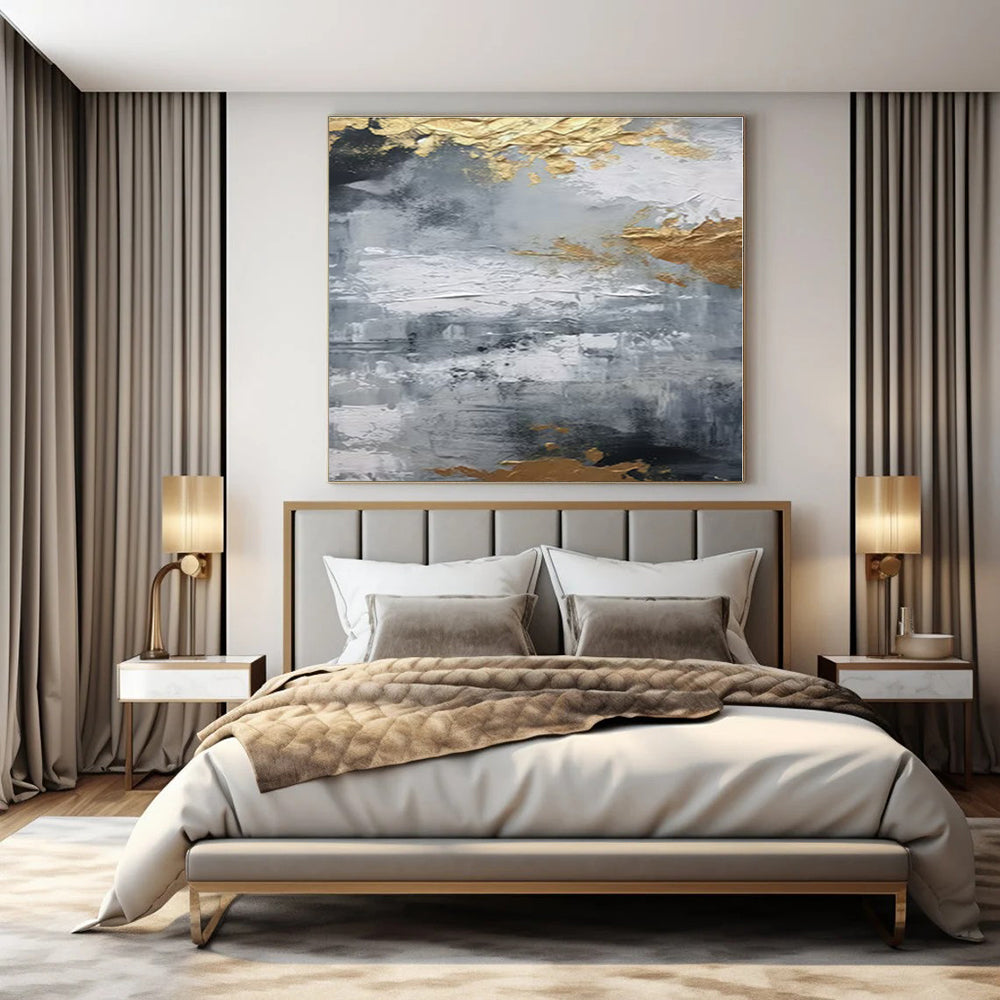 Grey - Gold Textured Abstraction II - Abstract Impasto Oil CT1261