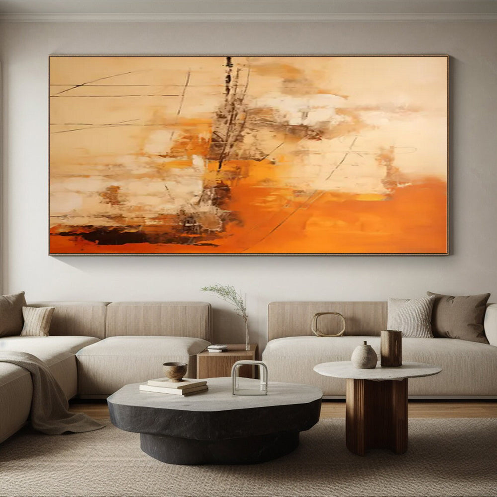 “Beige - Orange - Gray Abstract Lines” ,Abstract Acrylic Painting CT0850