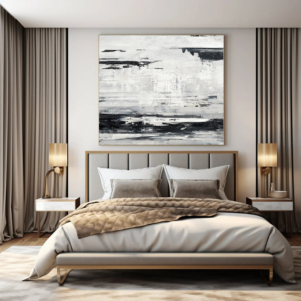 “Black - White Textured Abstraction” – Abstract Expressionist Painting CT1168