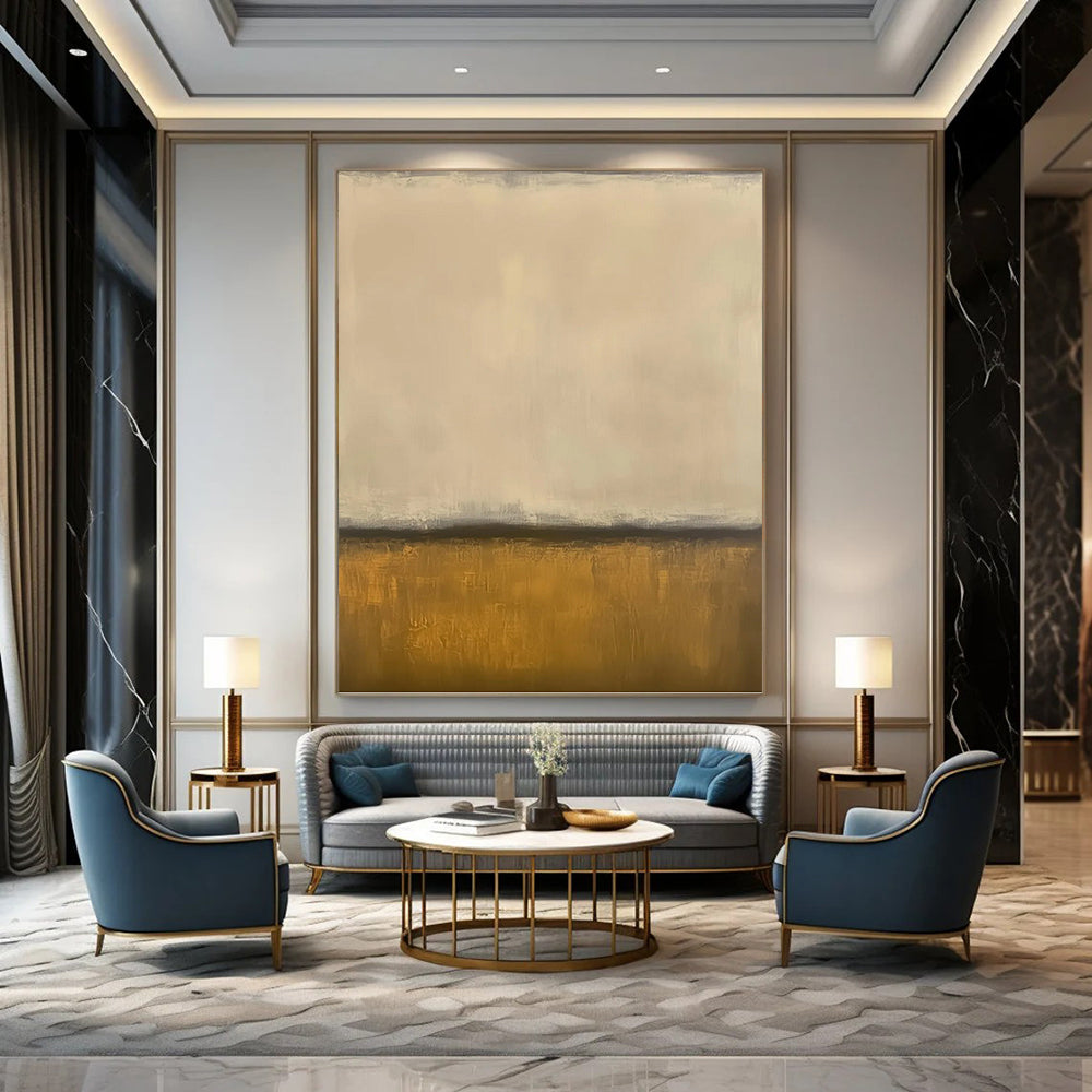 Beige & Gold Divide - Minimalist Abstract Painting On Canvas DKH1238