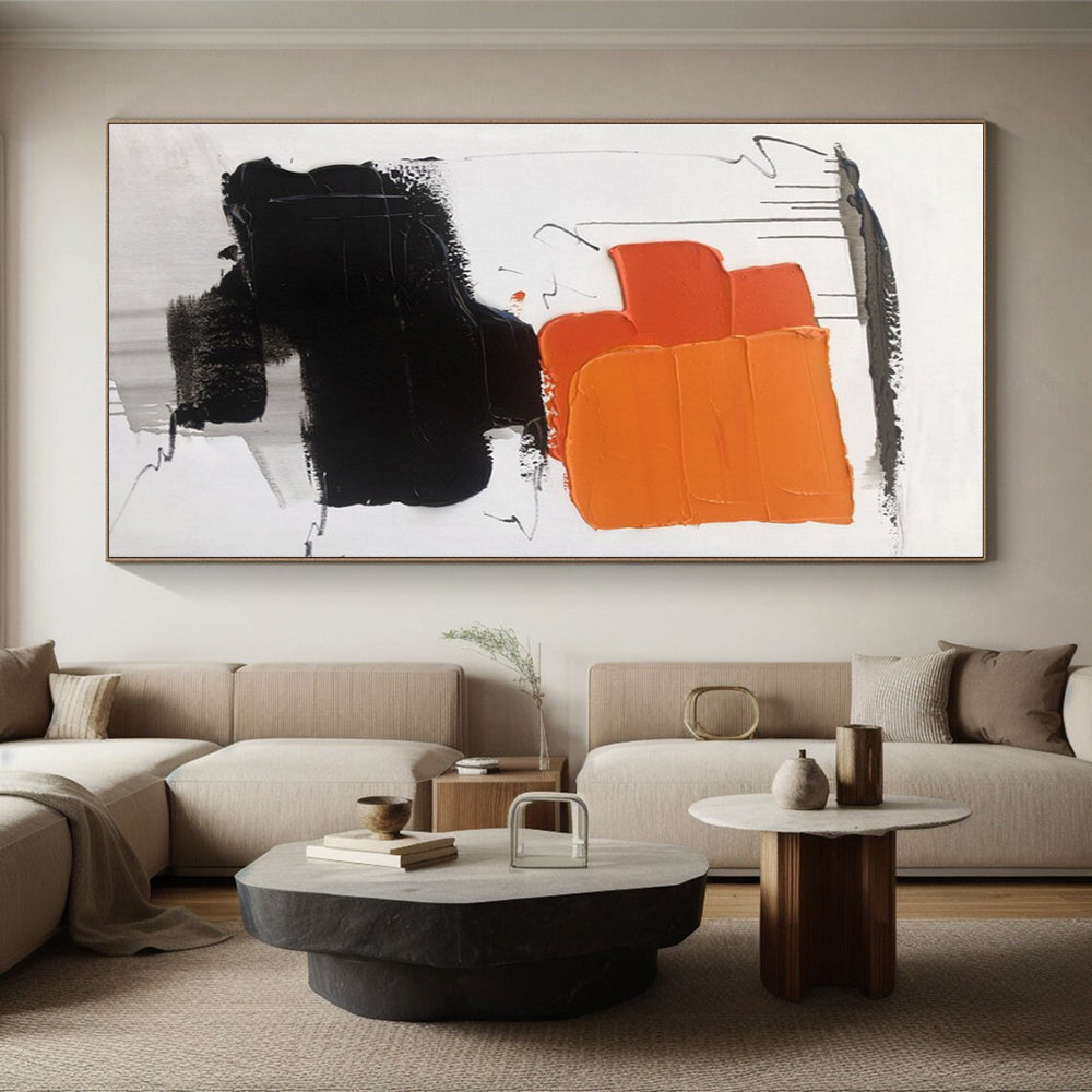 “Orange - Black - White Stacked Shapes” ,Abstract Acrylic Painting CT0789