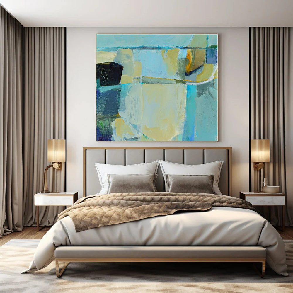 Soft Blue & Beige Abstraction - Abstract Expressionist Acrylic On Canvas CT1308