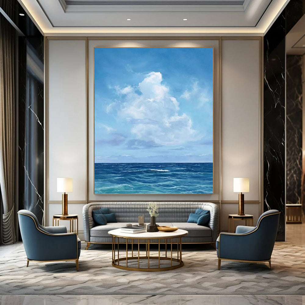 Blue Sky & Ocean - Seascape - Inspired Realist Painting On Canvas CT2298