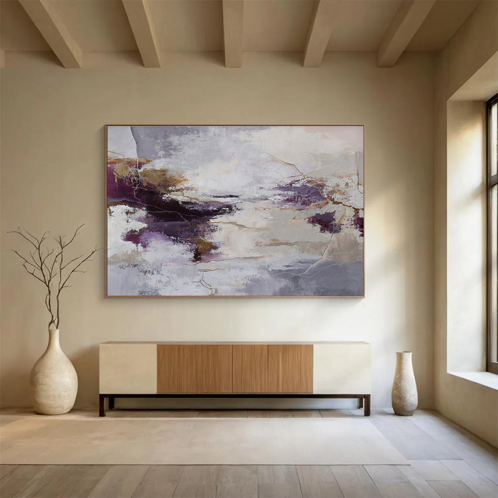 Purple, White, and Gold Abstract “Mystic Regal Fusion” Painting On Canvas DKH134