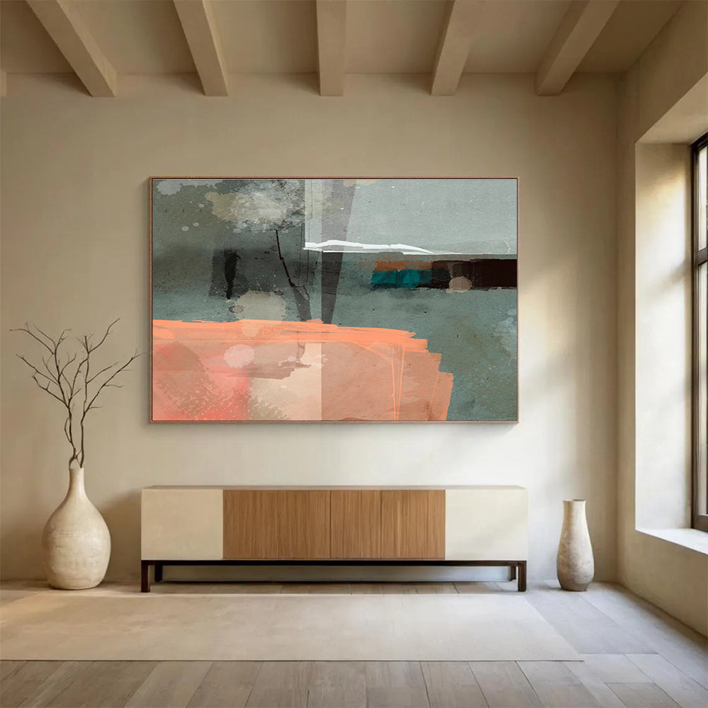 Grey and Orange Abstract “Urban Abstract Fusion” Painting On Canvas DKH075