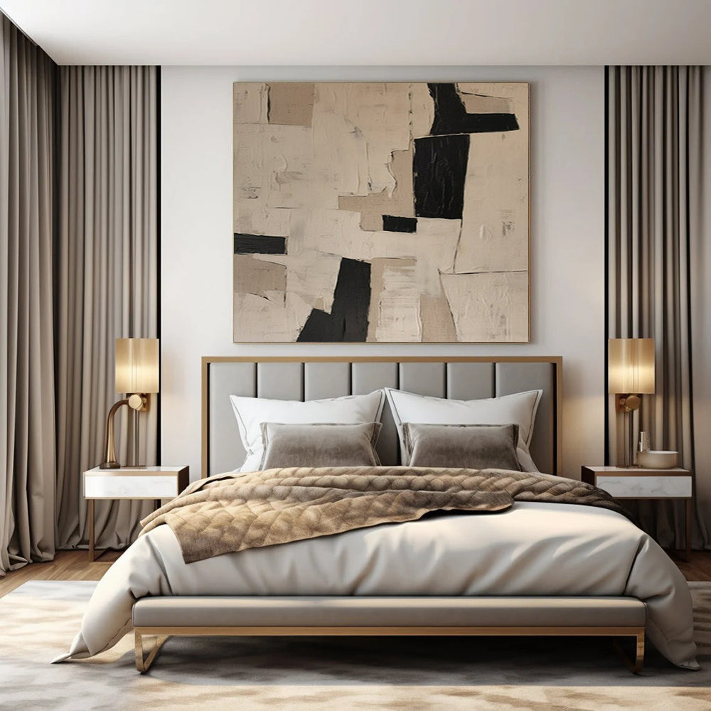 “Black - White Geometric Collage” ,Abstract Geometric Mixed - Media Art CT0955