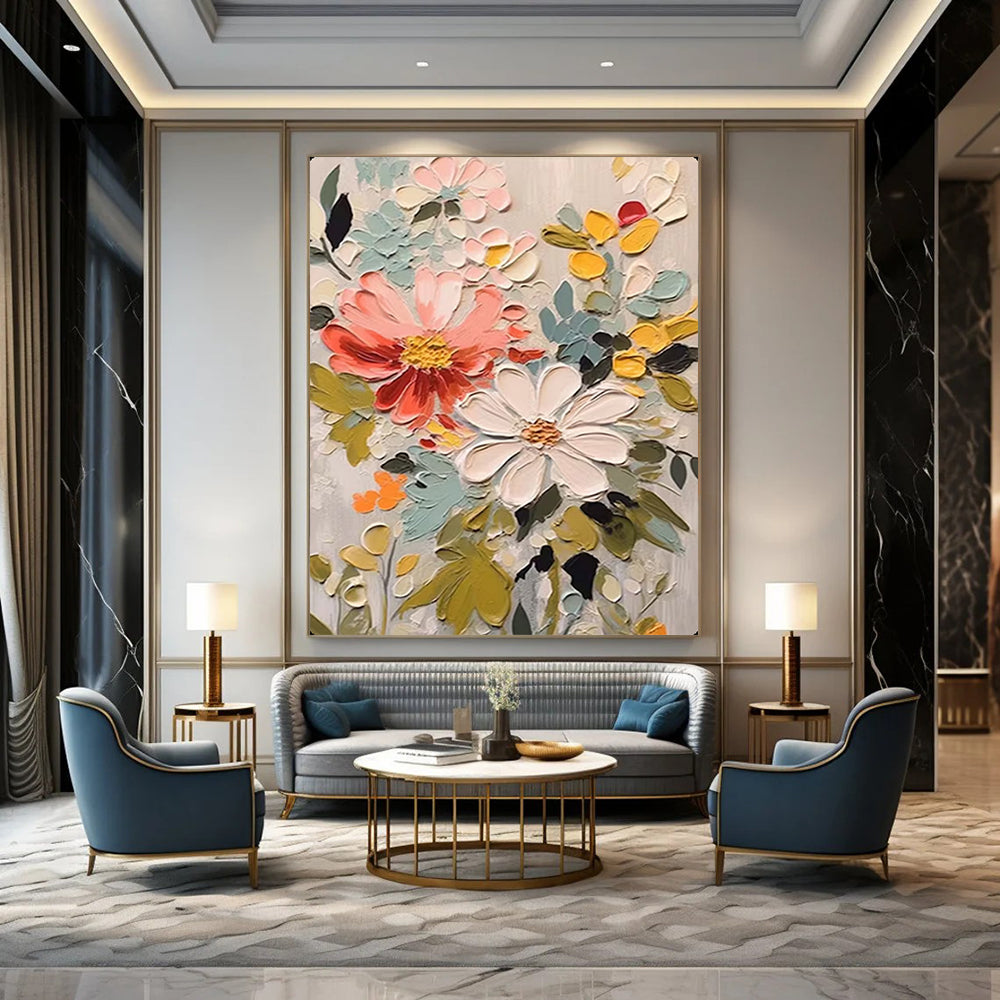 “Colorful Impasto Flower Medley” – Textured Floral Oil Painting On Canvas CT2128