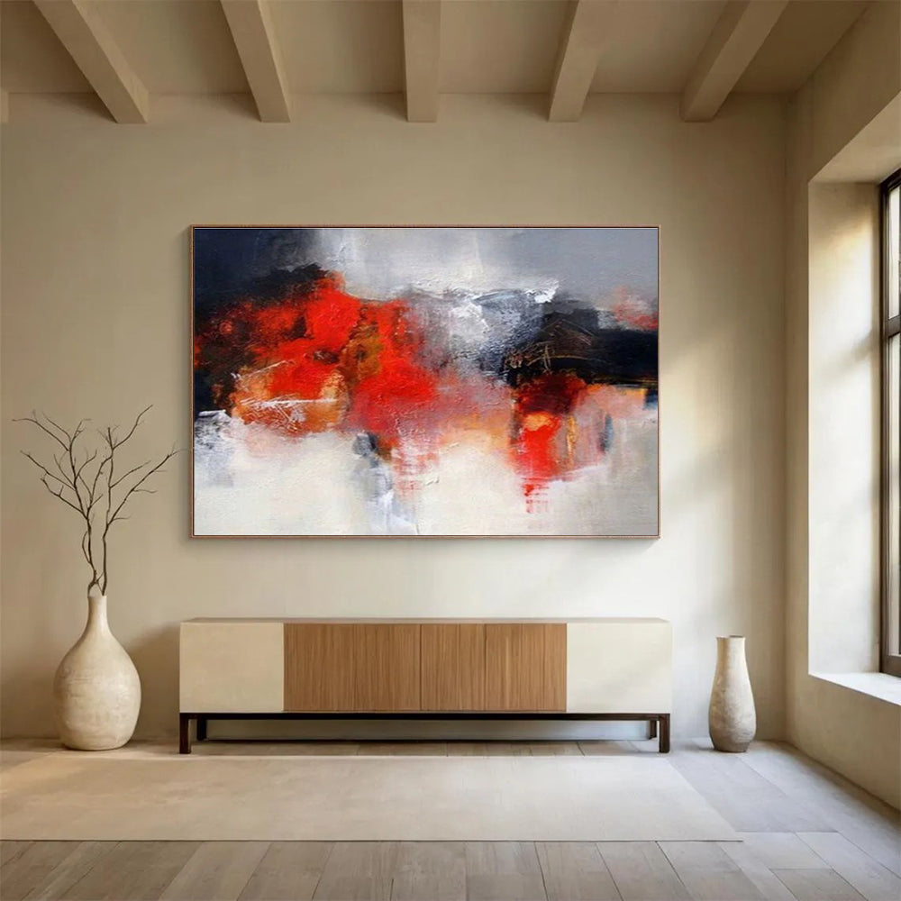 “Red & Gray Abstract” Abstract Action Painting On Canvas DKH430