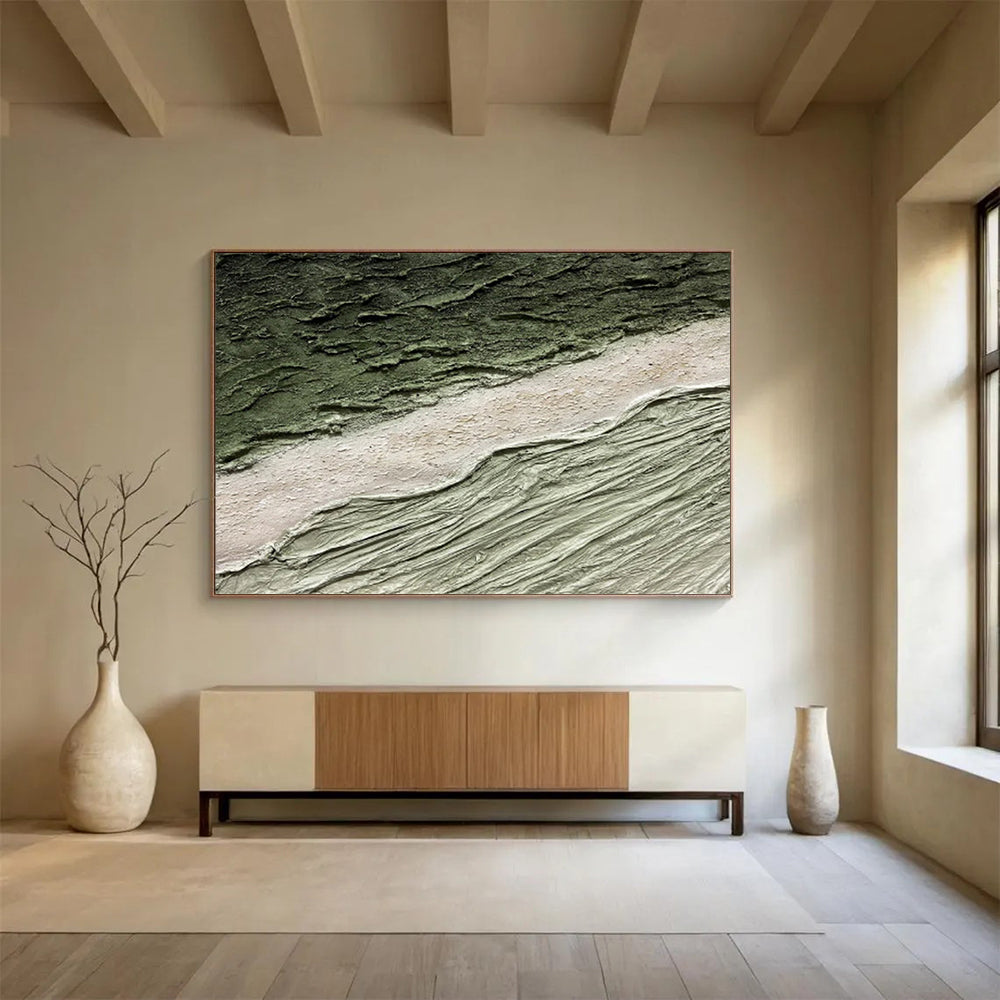 “Textured Earth Tones - Layered Greens and Beiges” Painting On Canvas DKH001