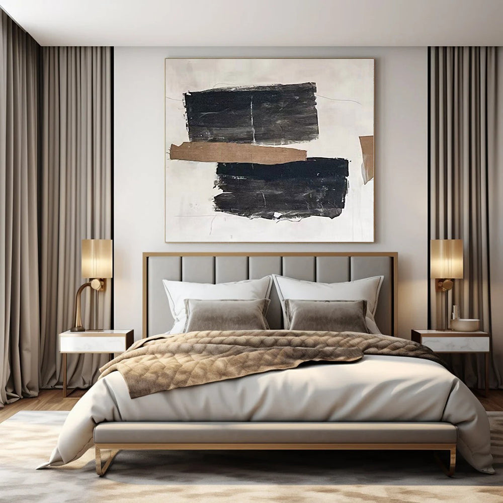 “Black - Brown Collage on White” – Mixed - Media Abstract Art CT1145