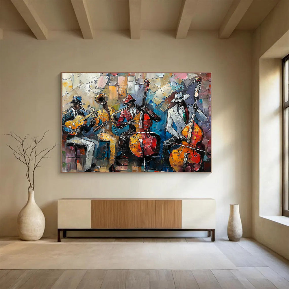“Colorful Jazz Band” - Vibrant Multicolor Figurative Painting On Canvas DKH761