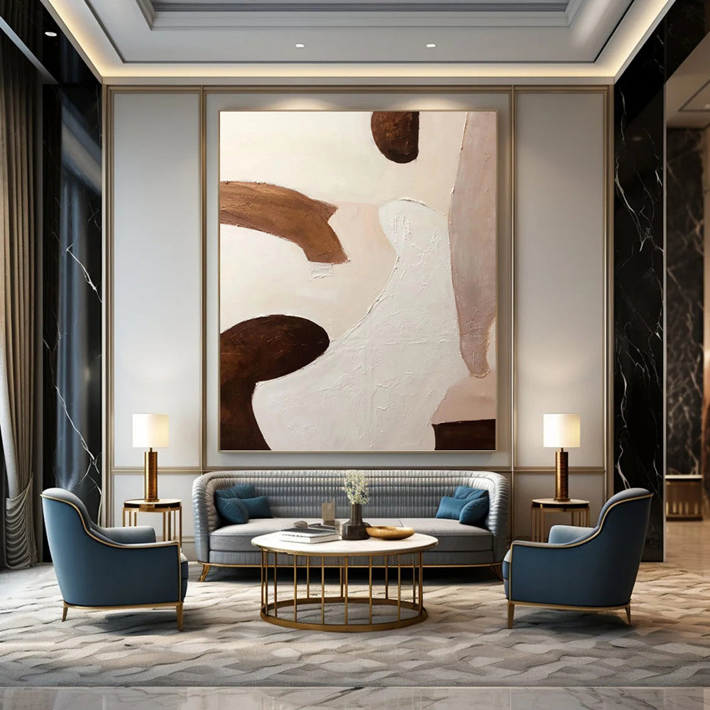“Soft Form Fusion” - Beige & Brown Organic Shapes Painting On Canvas DKH1164