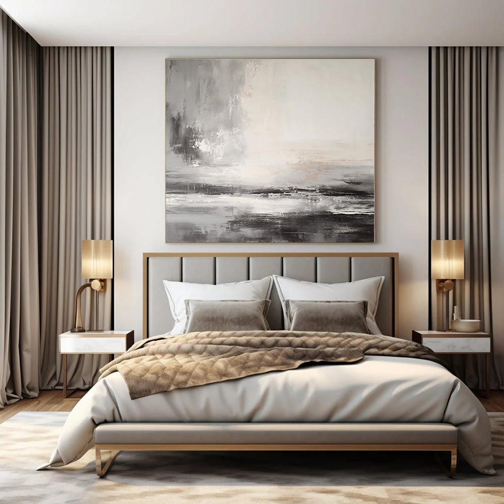 Grey - White - Black Flowing Landscape - Abstract Landscape Acrylic Painting CT1377