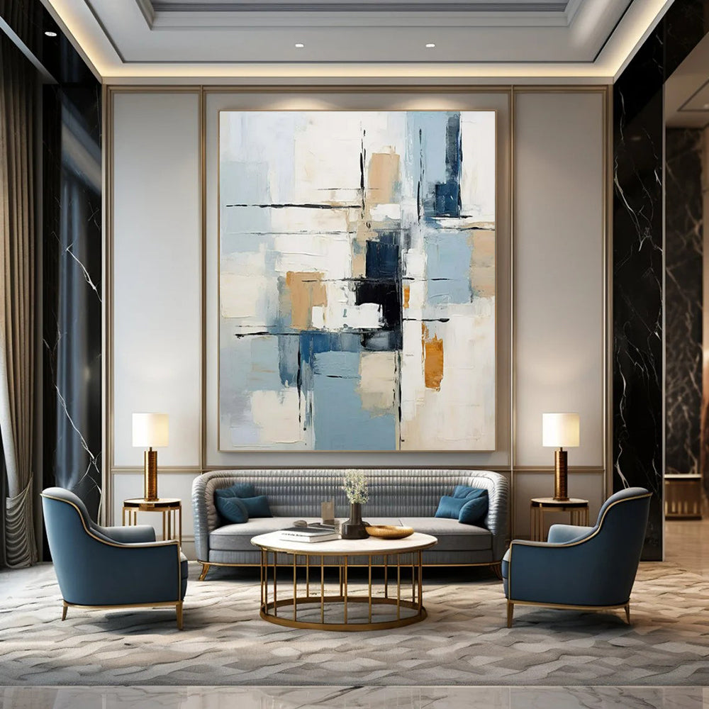 “Geometric Abstract in Neutrals & Blues” - Abstract Painting On Canvas CT2342