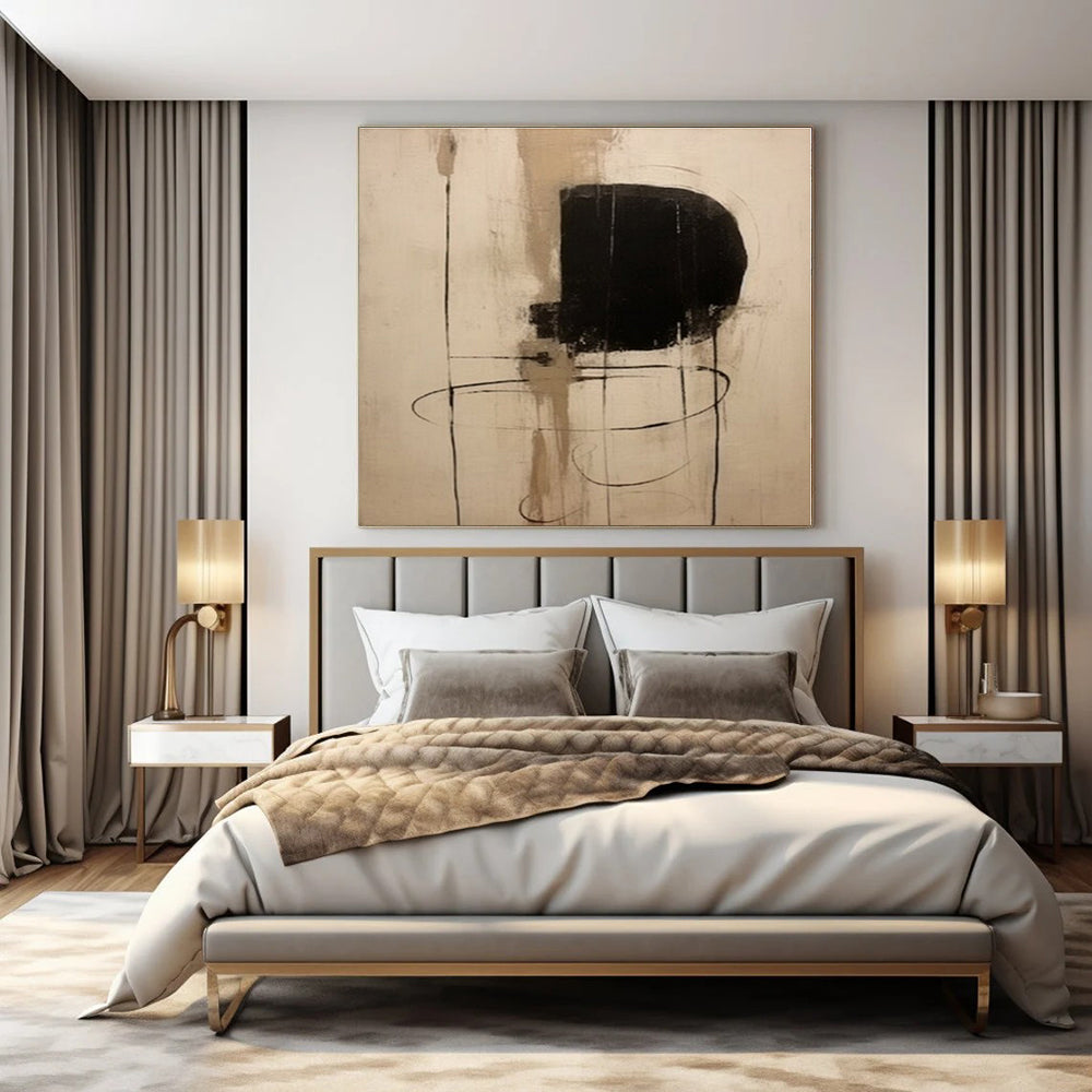 Minimalist Black & Beige Lines - Abstract Expressionist Ink & Acrylic CT1290