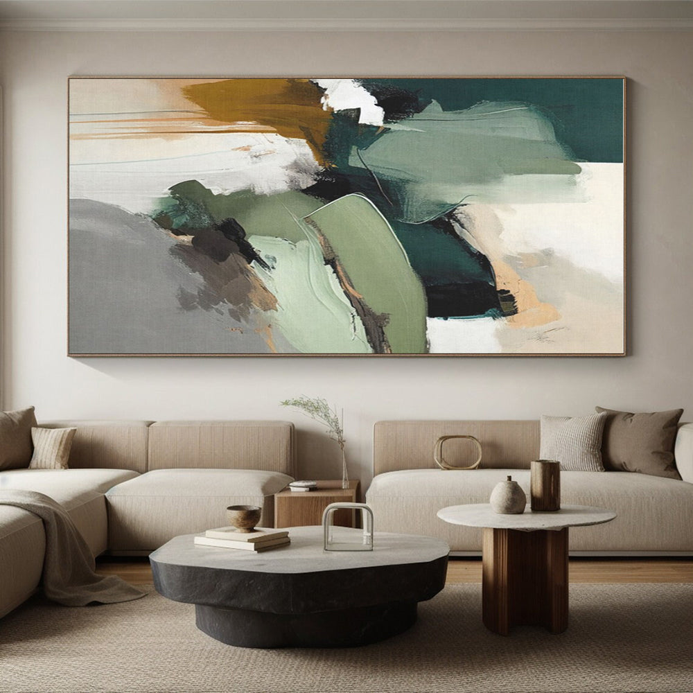 Green - Brown Abstract Shapes, “Nature’s Chaos” - Abstract Expressionist Acrylic Painting CT0737