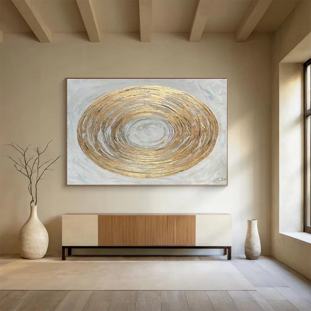 “Golden Circular Abstraction” Abstract Painting On Canvas DLZ109