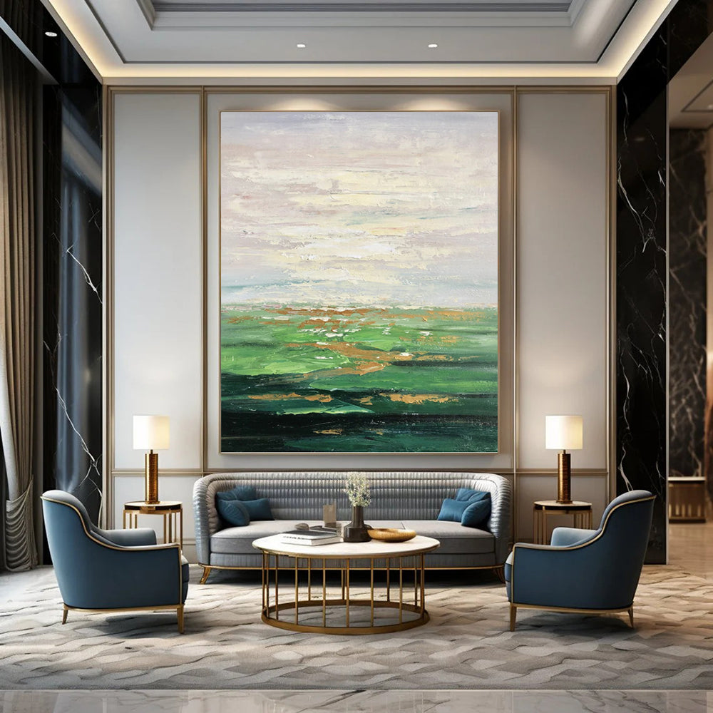 Soft Green and Gold Landscape Abstract - Abstract Painting On Canvas DKH1341