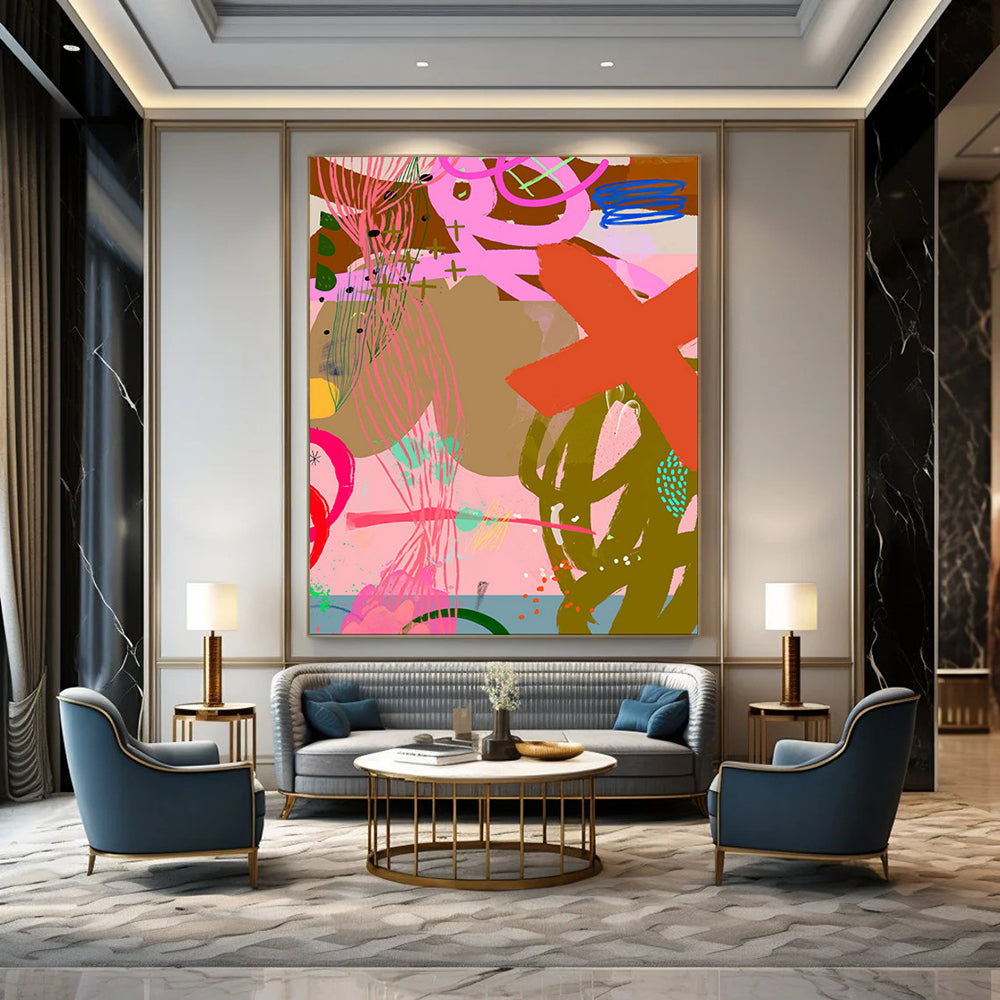 Pink, Green, Bold Doodles - "Playful Doodleland" - Abstract Expressionist Painting CT1857