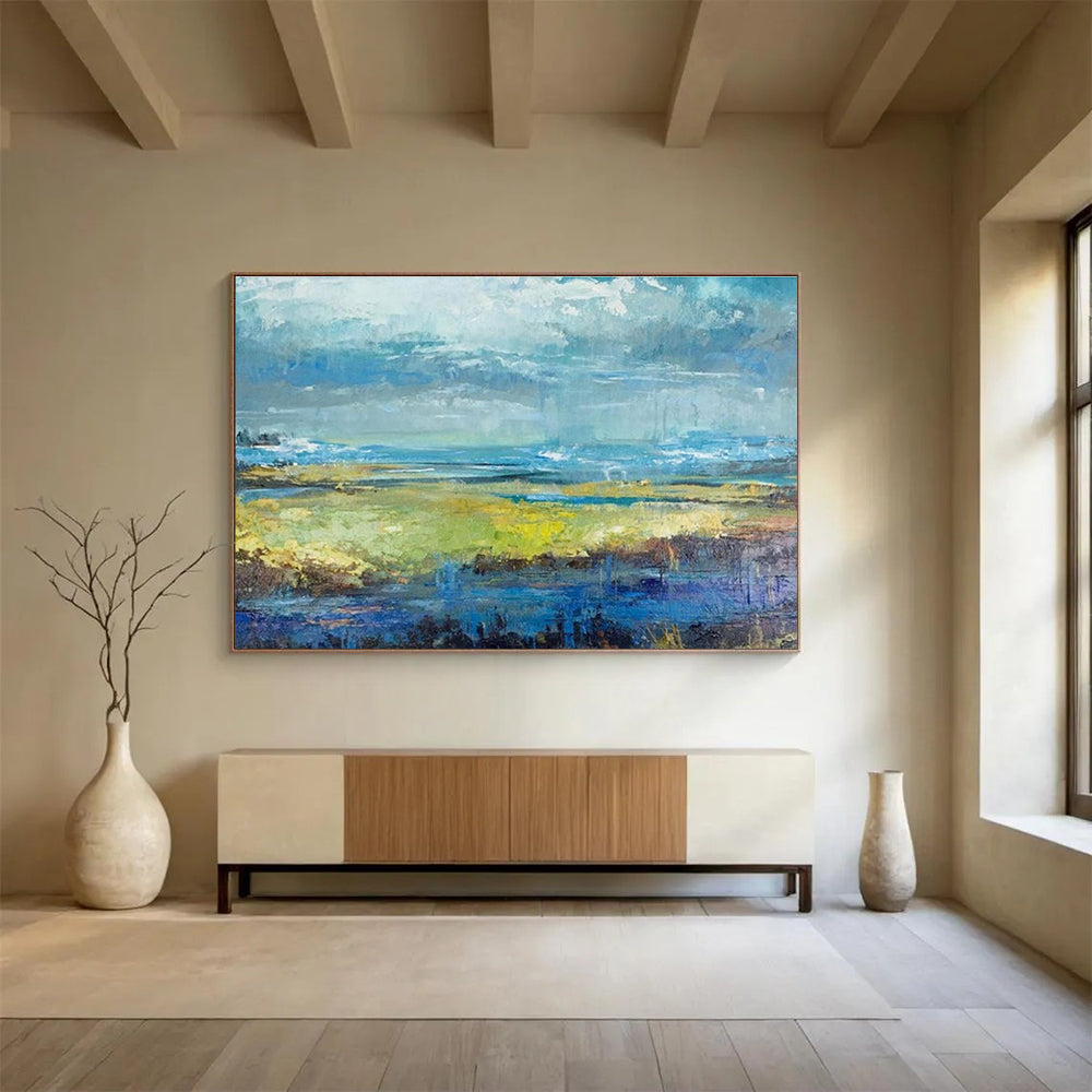 Abstract Coastal Landscape in Blue and Green Painting On Canvas DKH190