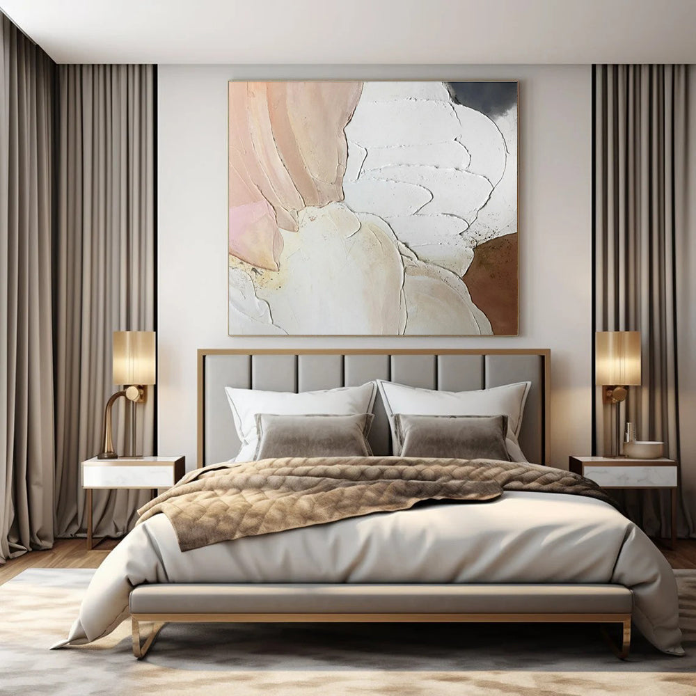Soft Pinks, Whites & Browns, Textured Layers - "Blush Blossoms" - Textured Acrylic Painting CT1437