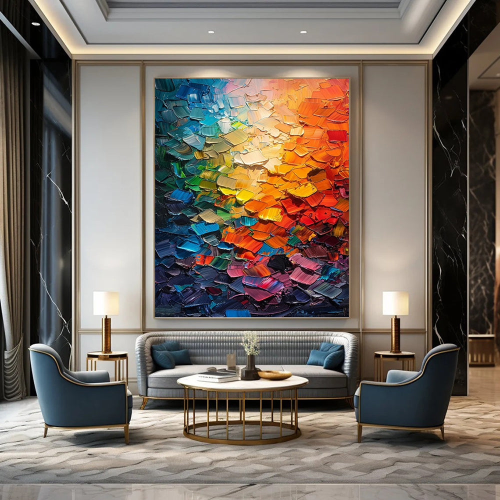 “Rainbow Palette Knife” - Colorful Abstract Palette Knife Textured Painting On Canvas DKH1555