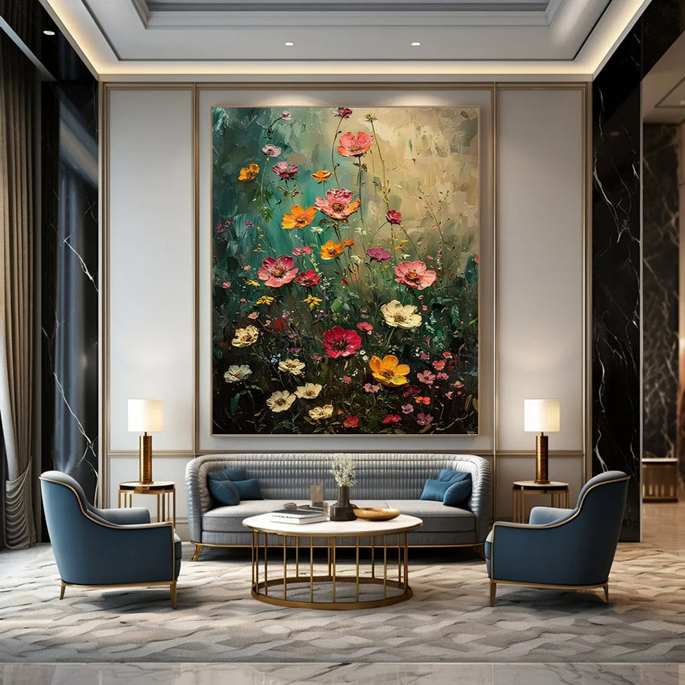 “Wildflower Symphony” - Colorful Floral Field Impasto Painting On Canvas DKH1554