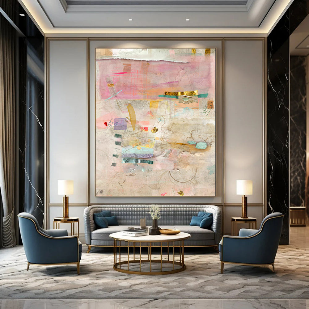 Pink, Gold, Mixed Media - "Elegant Chaos" - Mixed - media Abstract Art CT1853