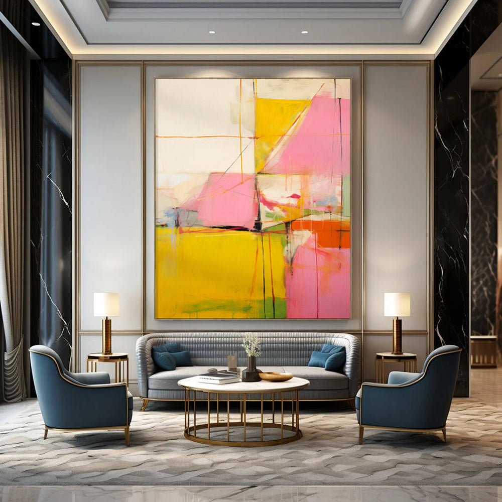Colorful Geometric Shapes, Thin Lines - "Color Cascade" - Abstract Geometric Painting CT1835