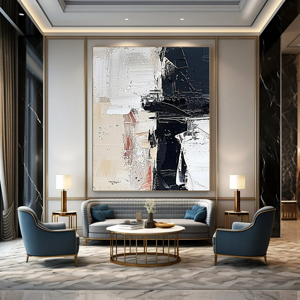 “Black, White & Red Abstract” - Abstract Painting CT2366