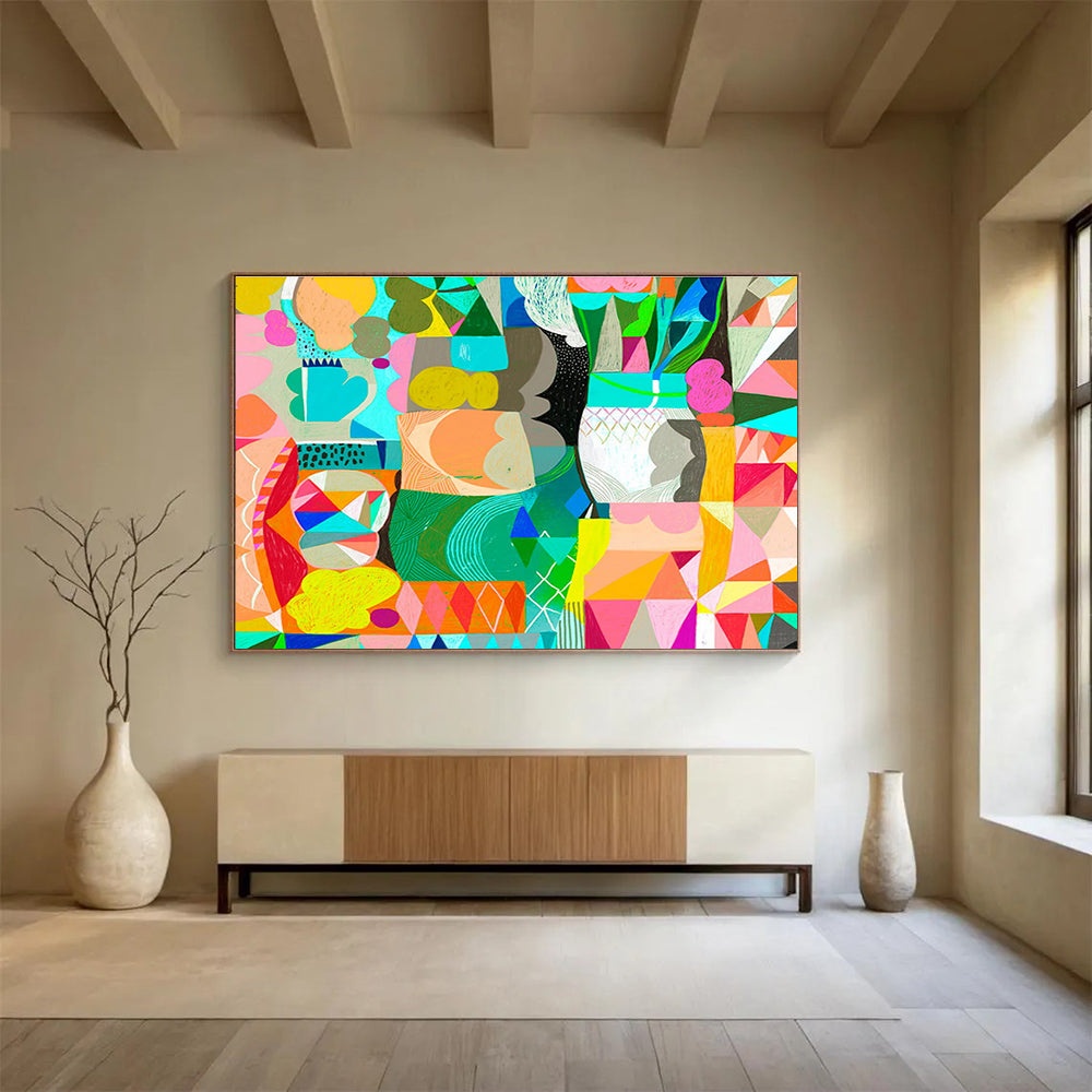 Colorful Geometric Collage - Bold Shapes and Harmonious Hues Painting On Canvas DKH065