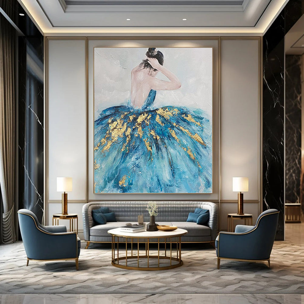 Ballerina in Blue and Gold - Portrait Painting On Canvas DKH1414