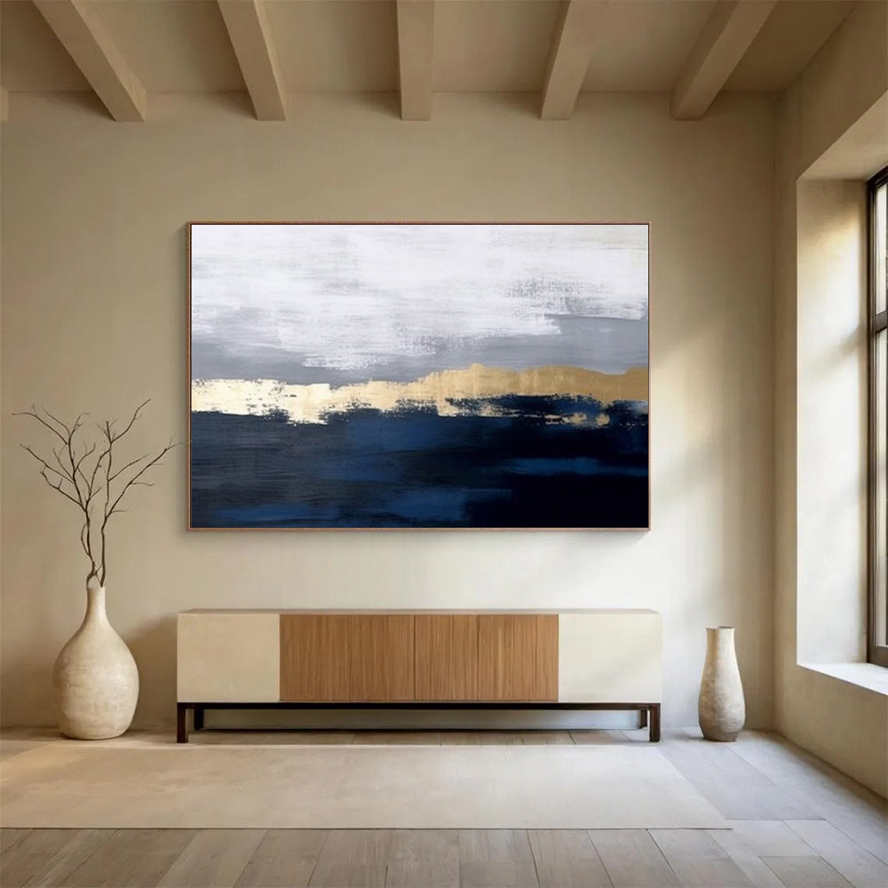 “Neutral Tones Abstract Horizon” - Minimalist Landscape Painting On Canvas DKH784