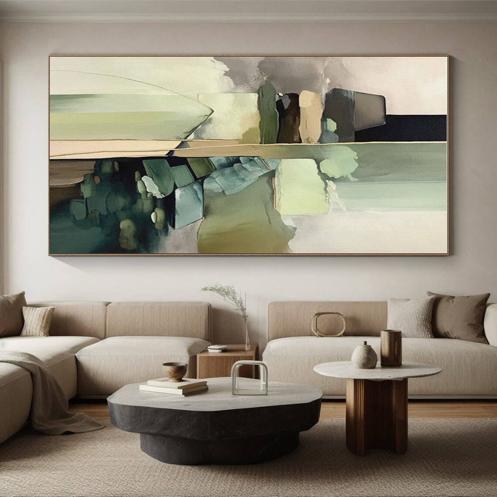 Geometric Shapes in Green - Earth Tones, “Nature’s Geometry” - Abstract Geometric Acrylic Painting CT0743