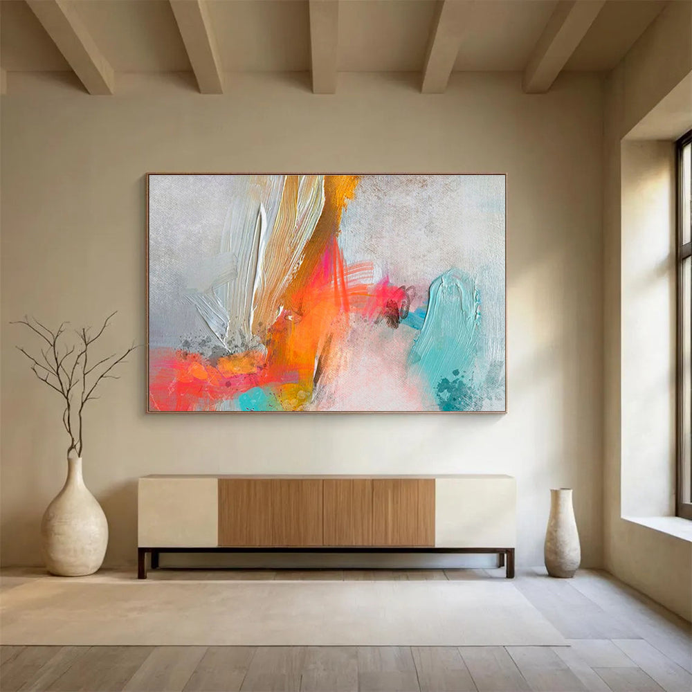 Textured Color Burst Gray Orange Pink Blue Textured Painting On Canvas DKH207