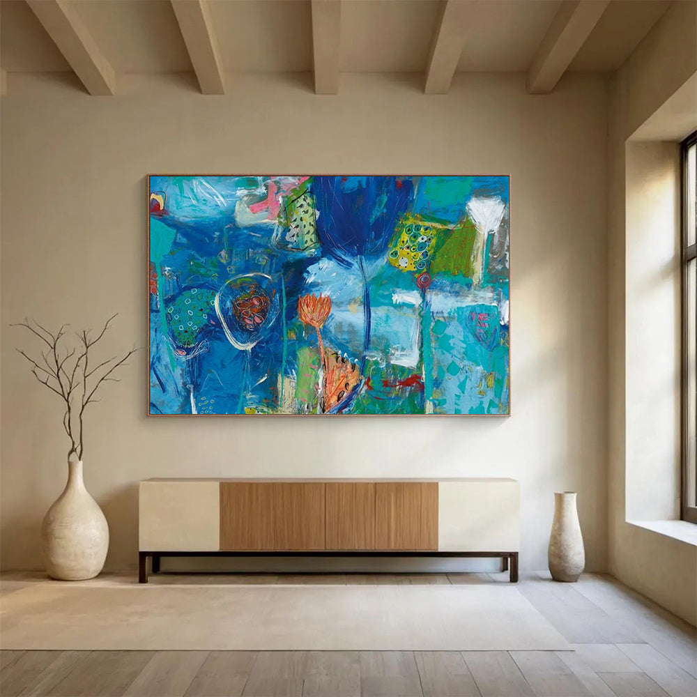 Blue - Based Abstract Flowers - Abstract Floral Painting On Canvas DLZ245