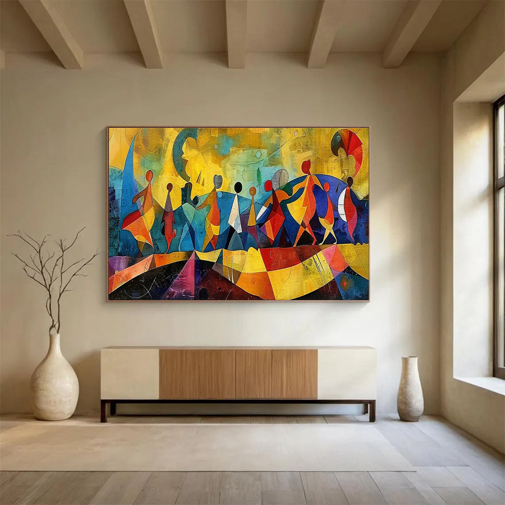 “Colorful Dancing Figures” - Vibrant Multicolor Abstract Figurative Painting On Canvas DKH768