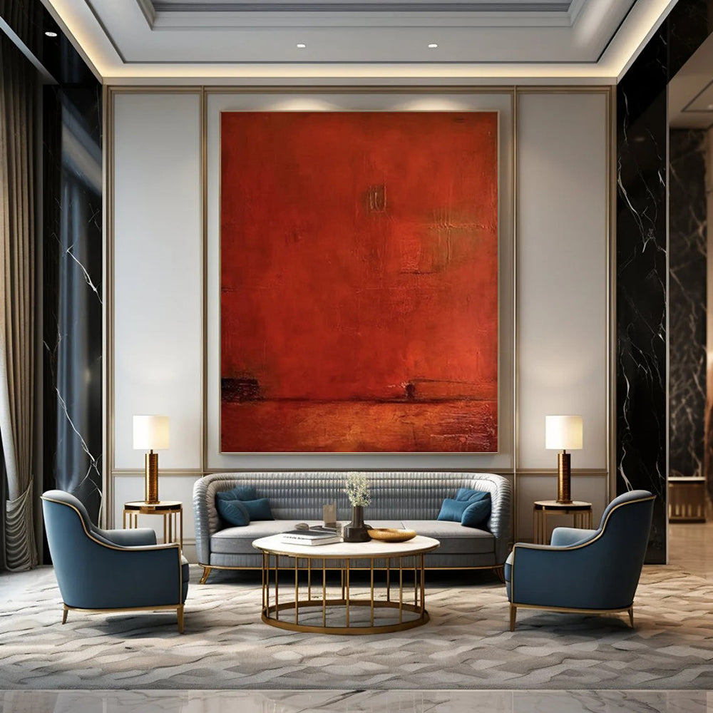 “Deep Red Monochromatic Textured Canvas” - Expressive Abstract Painting On Canvas DKH1117